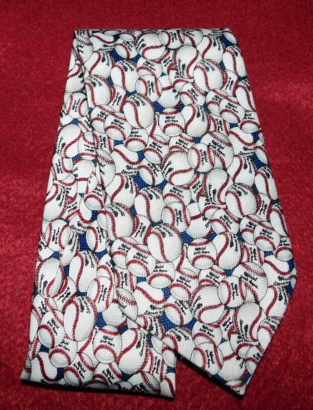 BRIEFLY STATED WHITE/RED/BLUE BASEBALL THEME POLYESTER TIE – DESIGNER TIES.