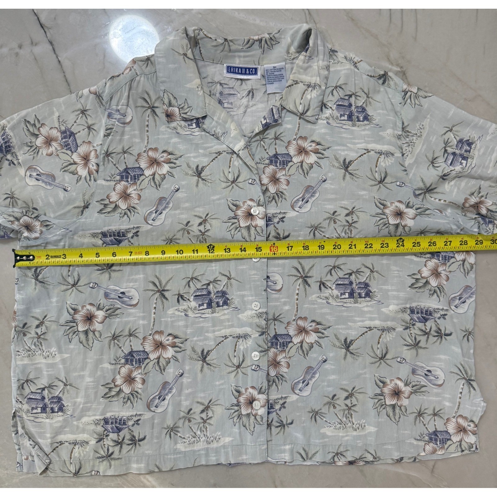 Erika II & Co Womens 3X Tropical Hawaiian Shirt Sage Green Cotton Rayon Blend 79