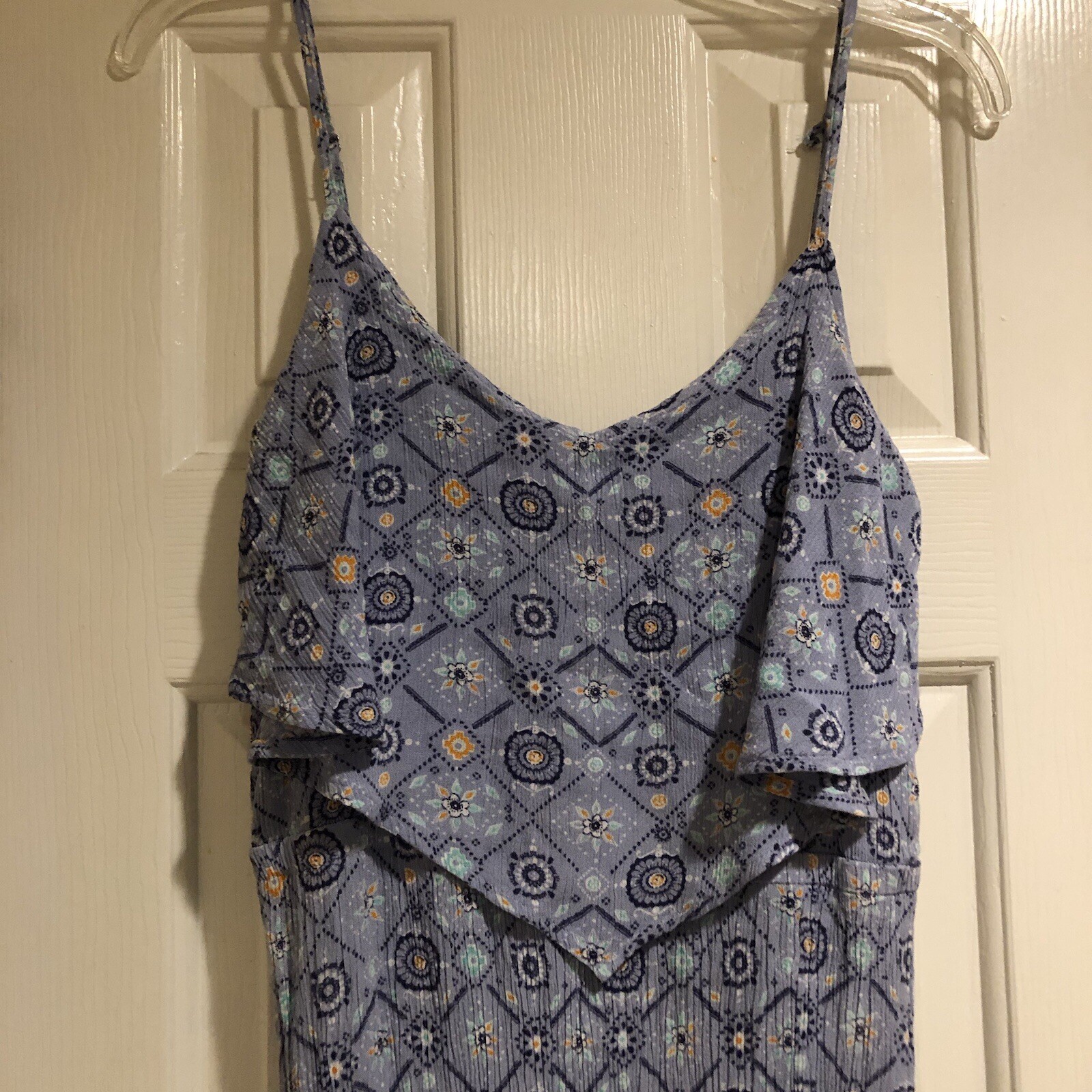 Mudd Blue Floral Maxi Dress Size Large Adj Straps Flounce Front Gauz Fabric Boho