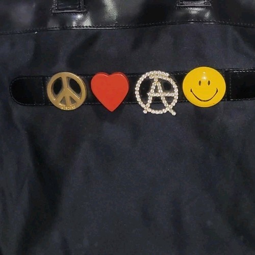 Vintage Moschino Redwall Black Nylon & Leather~Peace, Love,Anarchy, Happiness