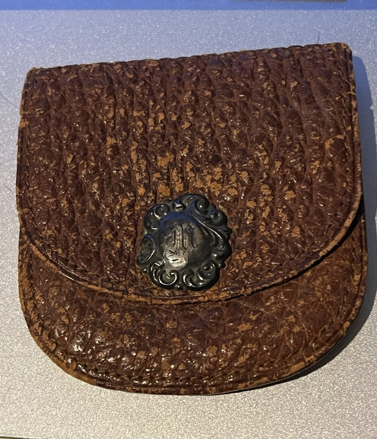 Vintage Genuine Alligator Leather Coin Purse w/ .925 Sterling Silver Monogram