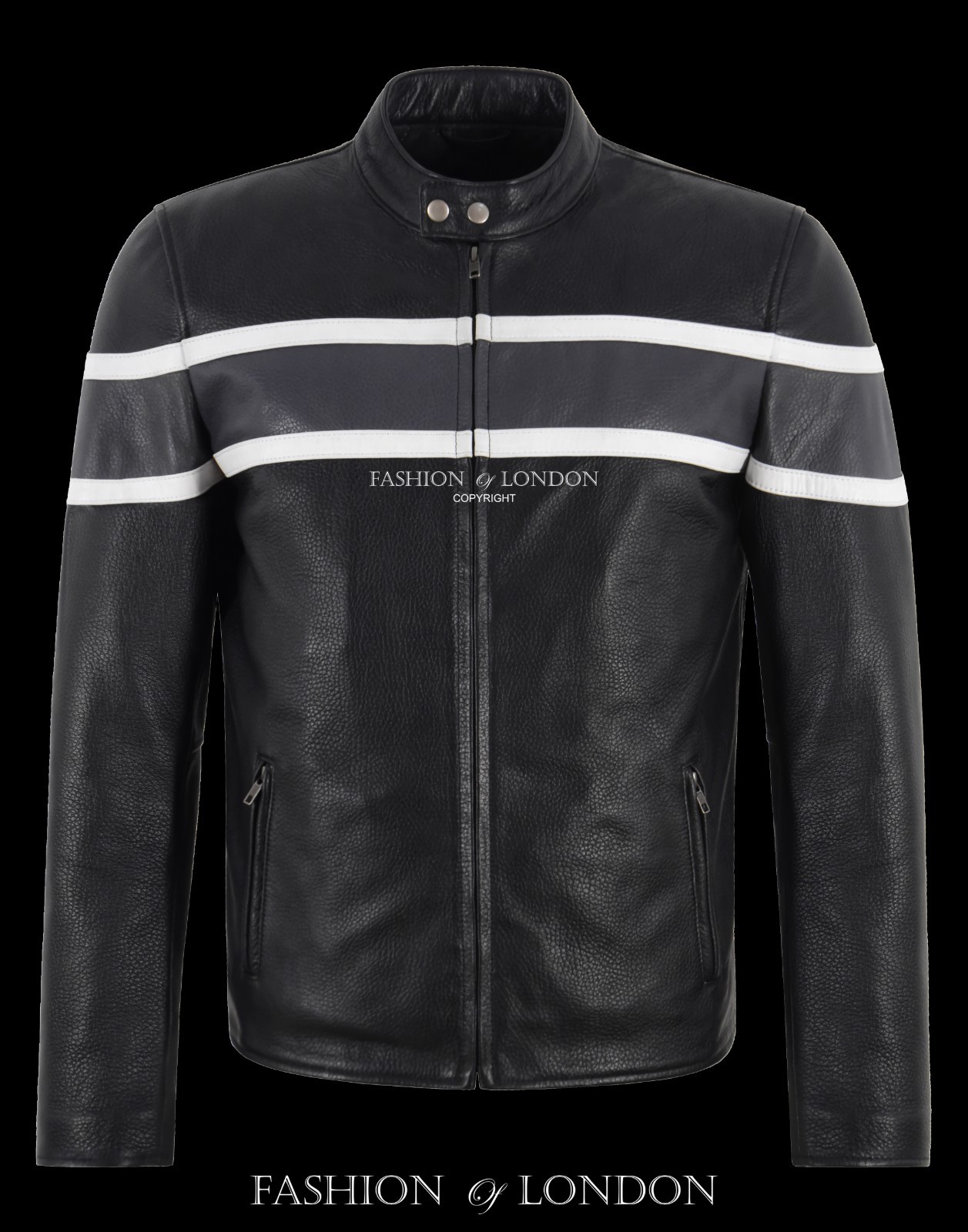 Men’s Cafe Racer Biker Leather Jacket Pebble Grain Black Style Motocross Jacket