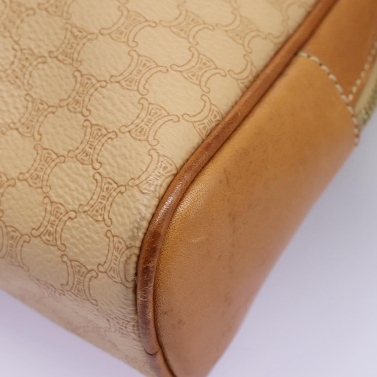 CELINE Macadam Canvas Backpack PVC Leather Beige Auth BD1038