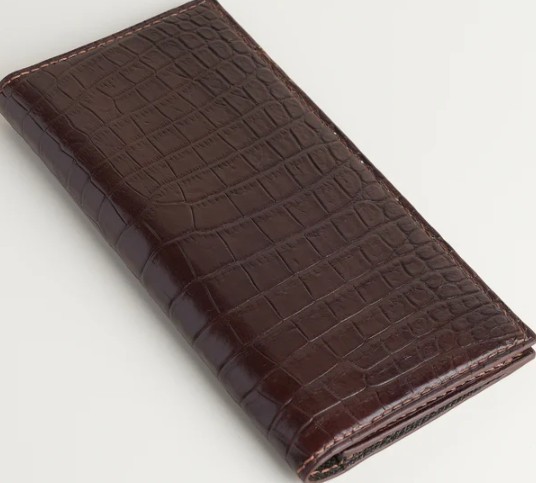 Elevate your collection with this brown glazed authentic alligator long wallet