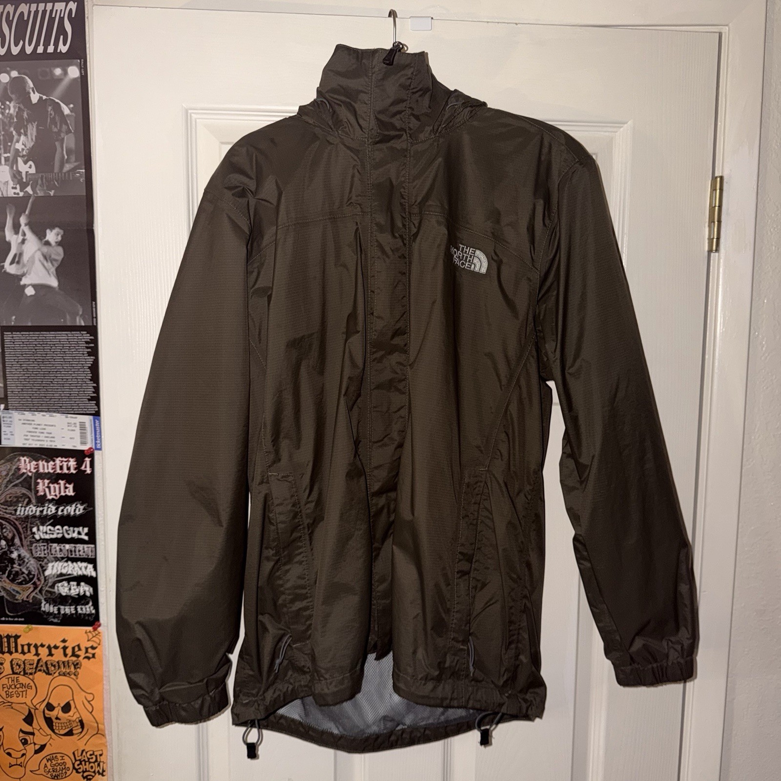 The North Face DryVent Men’s M Hooded Zip Nylon Mid-Length Rain Coat Green
