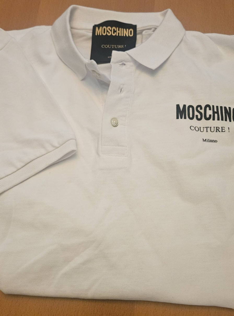 MOSCHINO Couture Milano Logo Polo Shirt White Mens Size Small IT 46, USA 36 NWT