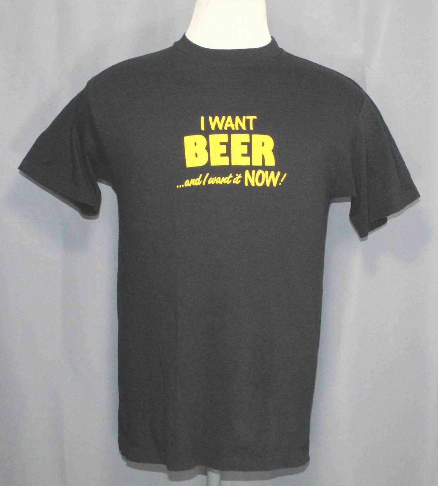 Vintage 80s Ched By Anvil “I Want Beer” Black Cotton T Shirt USA Men’s Size Med