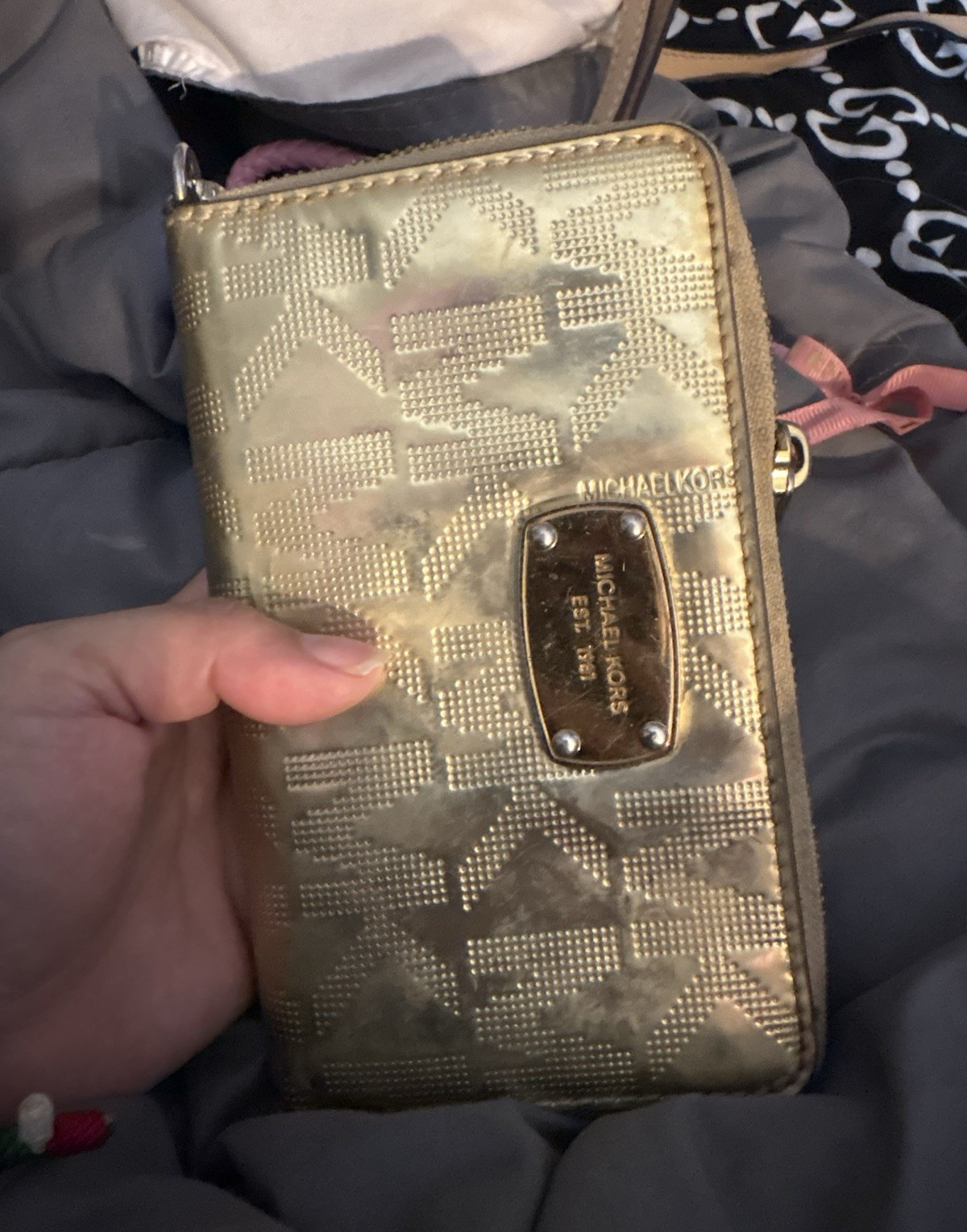 Michael Kors Gold Logo Zip-Around Wallet with Card Slots & ID Window