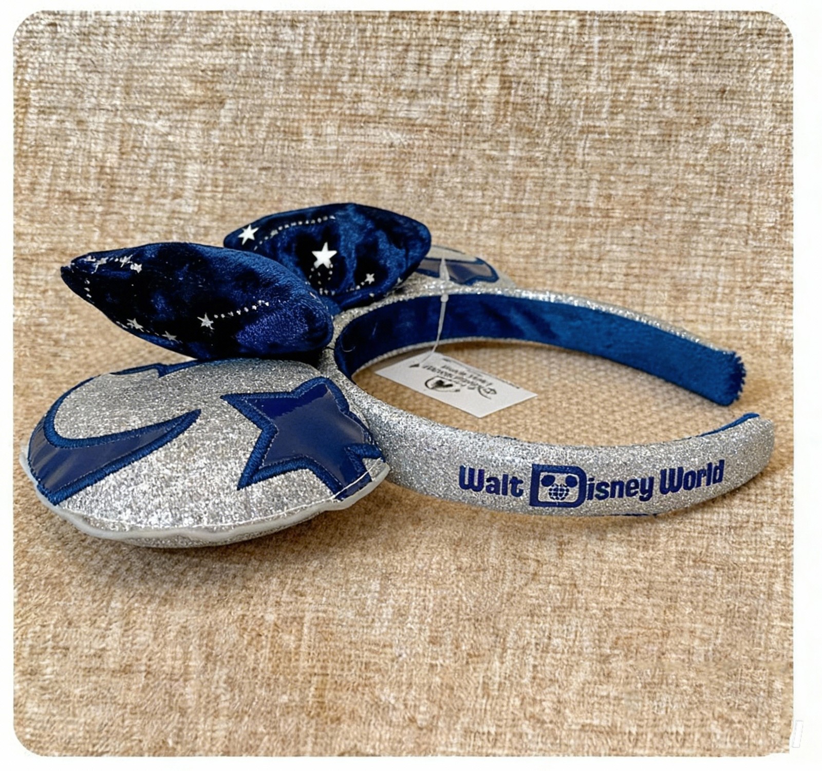 Disney-Parks Blue Celestial Velvet Mouse Ears Headband with Stars & Moon Glitter