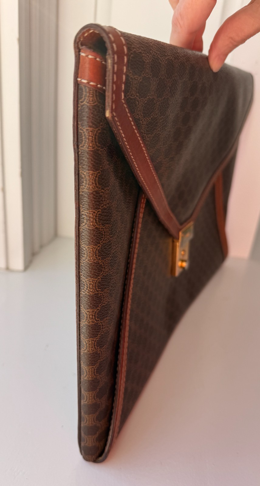 Vintage CELINE Envelope Clutch Portfolio, Brown Monogram Leather, Authenthic