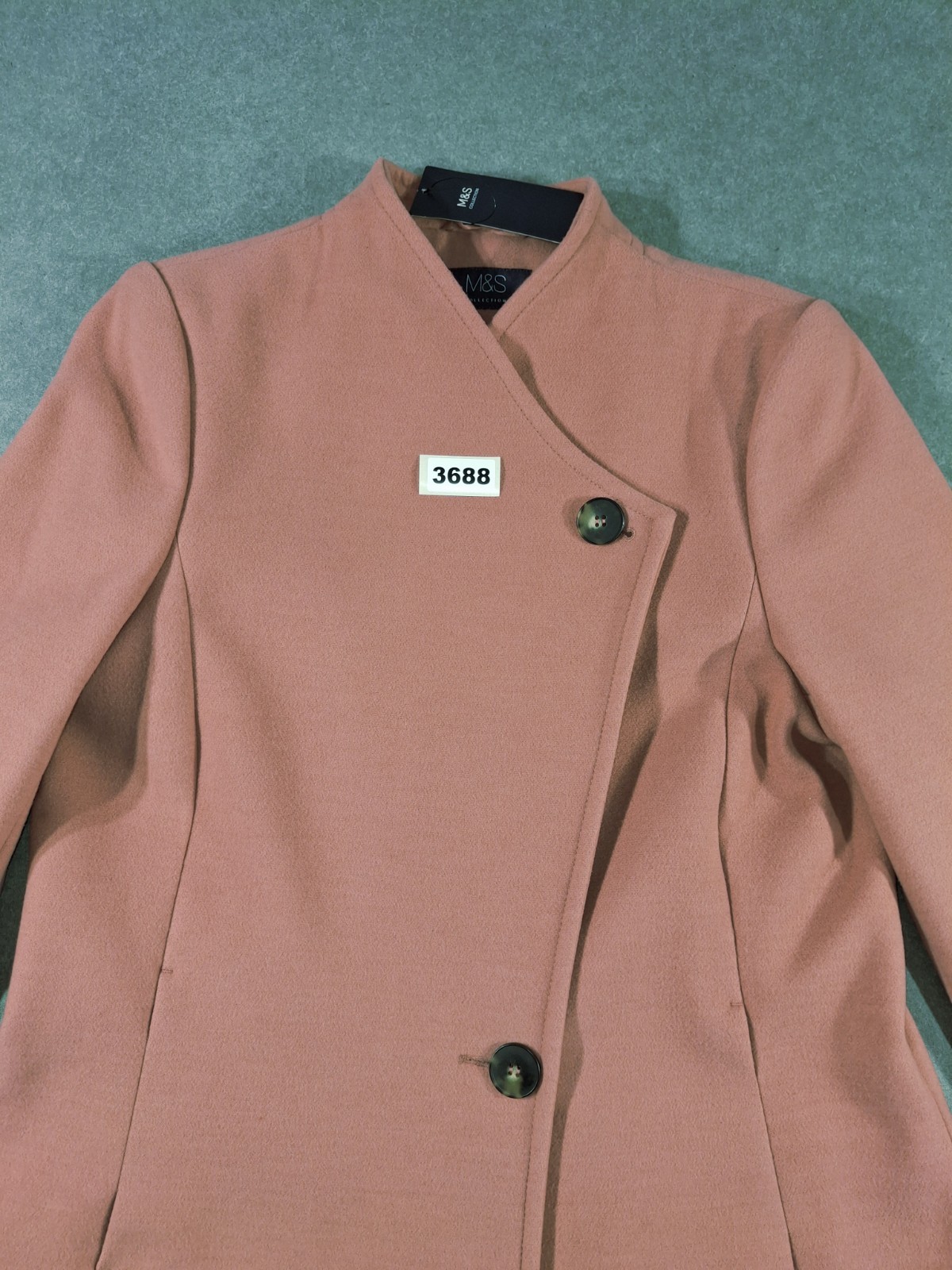 M&S Collection Car Coat Long Womens UK14 Pink Terracotta Button Casual BNWT