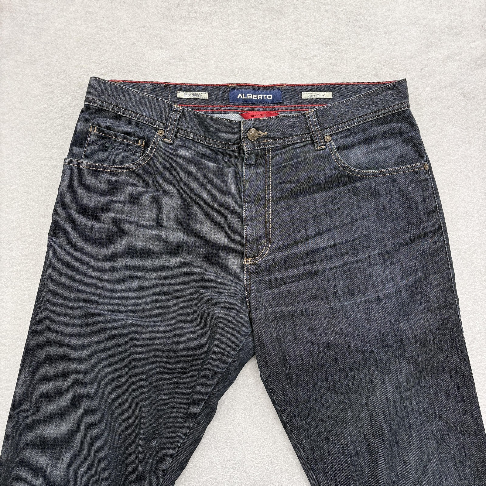 Alberto Stone Modern Fit Jeans Mens 36×32 Blue Dark Wash Regular Stretch Denim