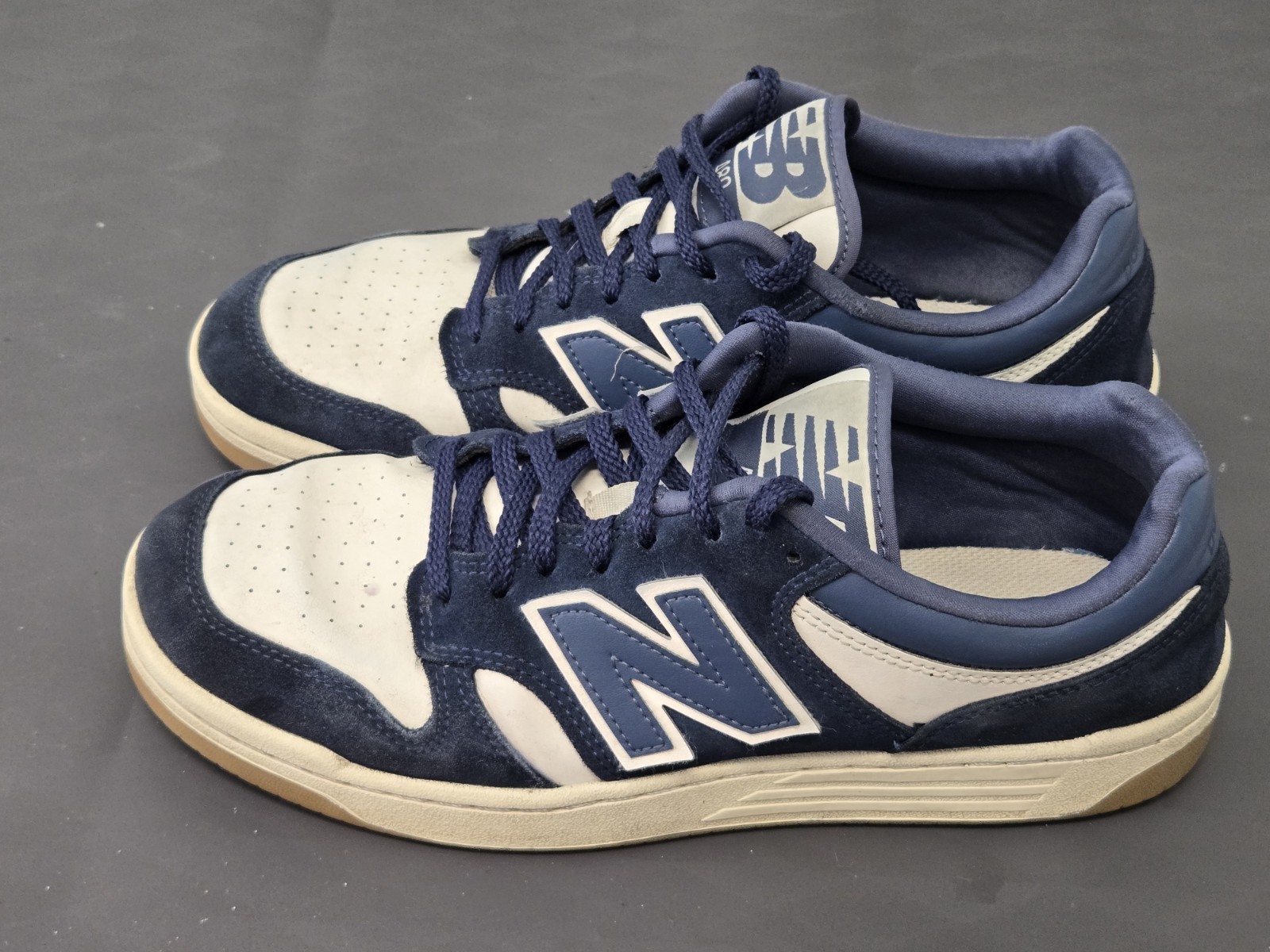 New Balance BB480 Mens Athletic Casual Shoes White/Navy Blue BB480 Size 10