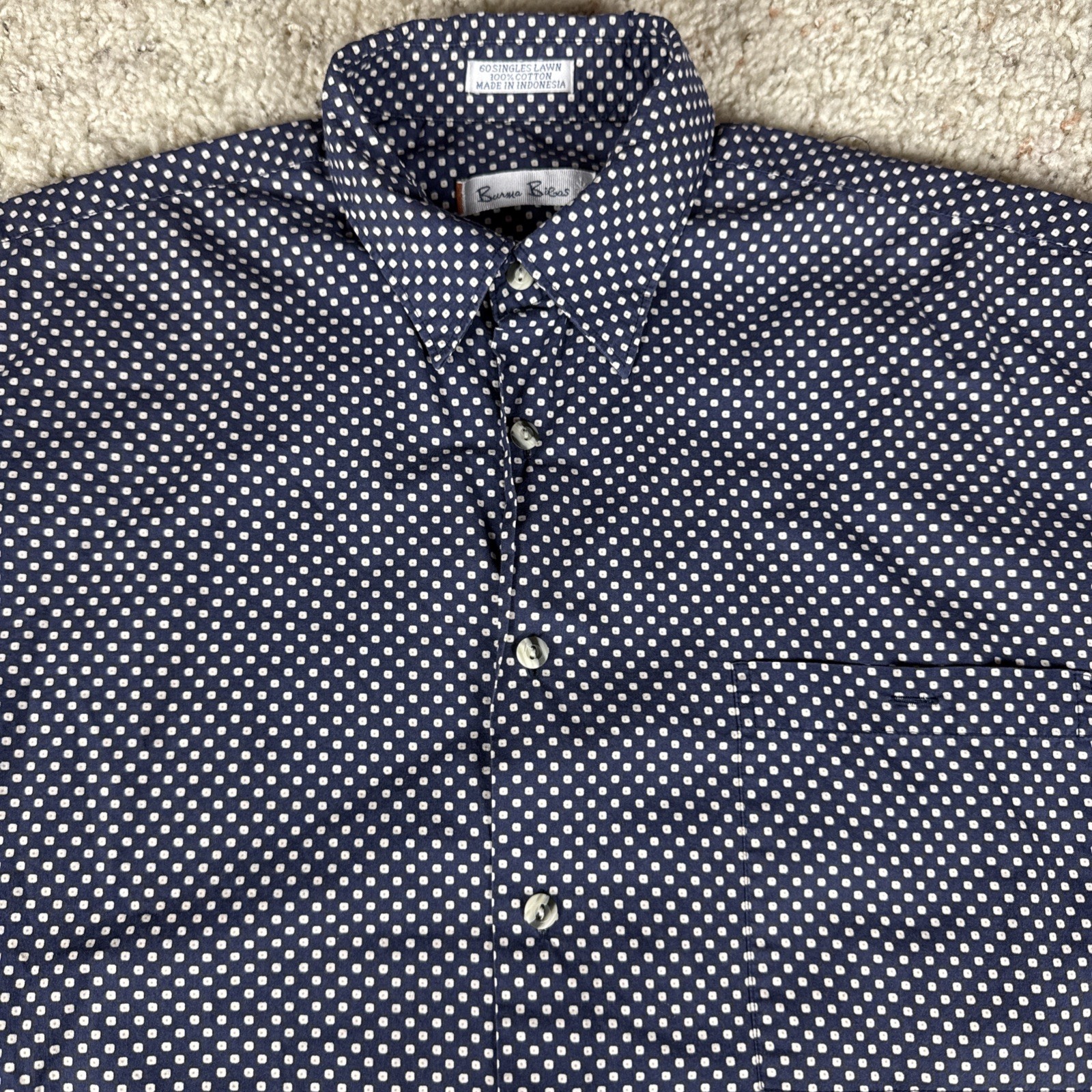 Vintage Burma Bibas Hawaiian Shirt Button Up Cotton Navy 60 Singles Lawn Mens M