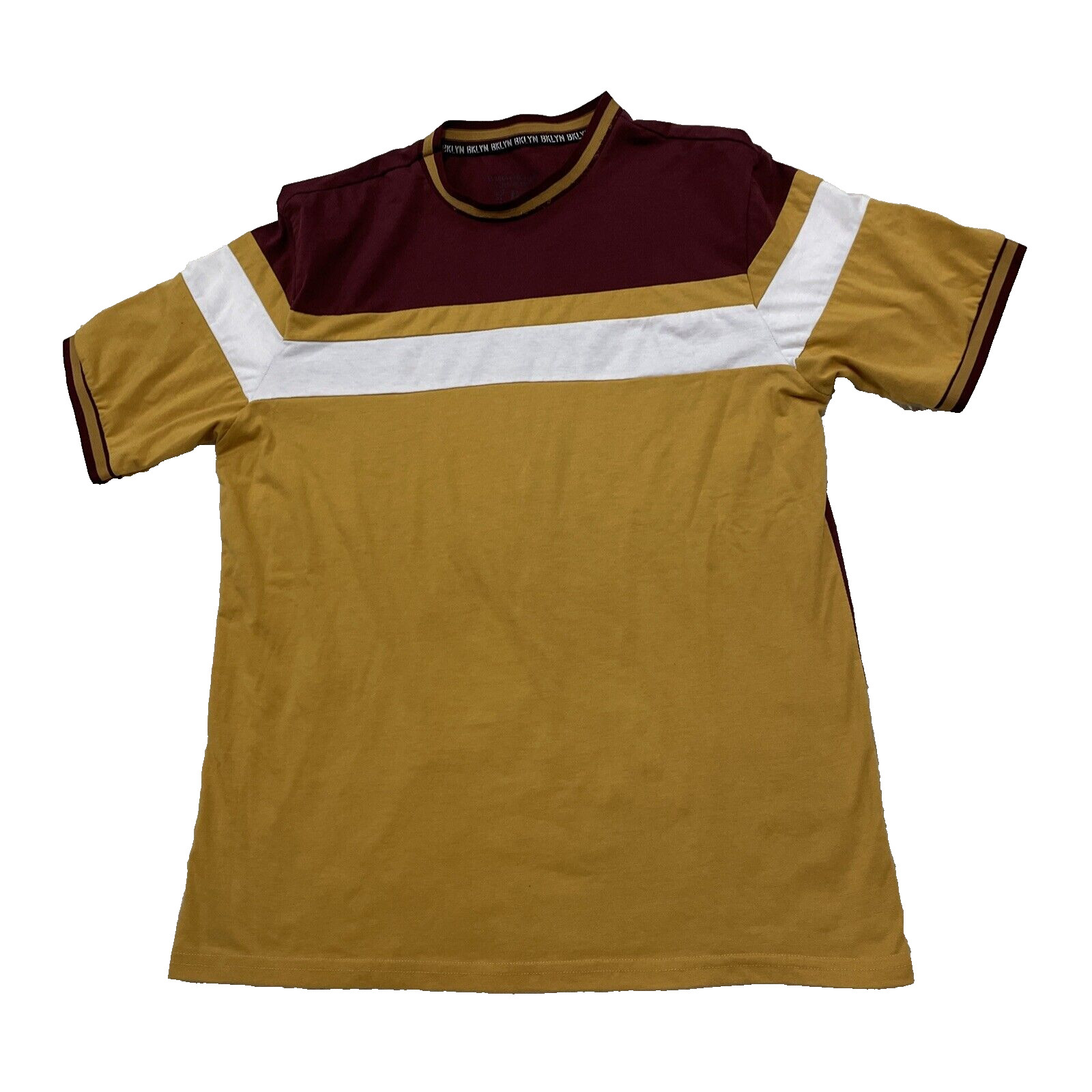 Brooklyn Laundry Retro 70s MCM Shirt Men M T Shirt Maroon Gold Cut & Sew Tee