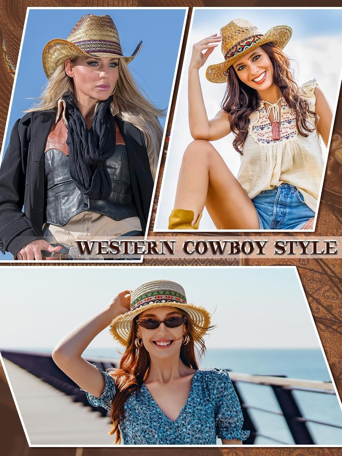 6 Pieces Western Style Hat Band Cowgirl Cowboy Hat Band Adjustable Cowboy Hat
