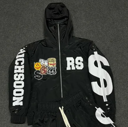 New Men’s 2 PC Shorts Set Windbreaker Jacket Rich Soon Hip Hop Streetwear Hoodie