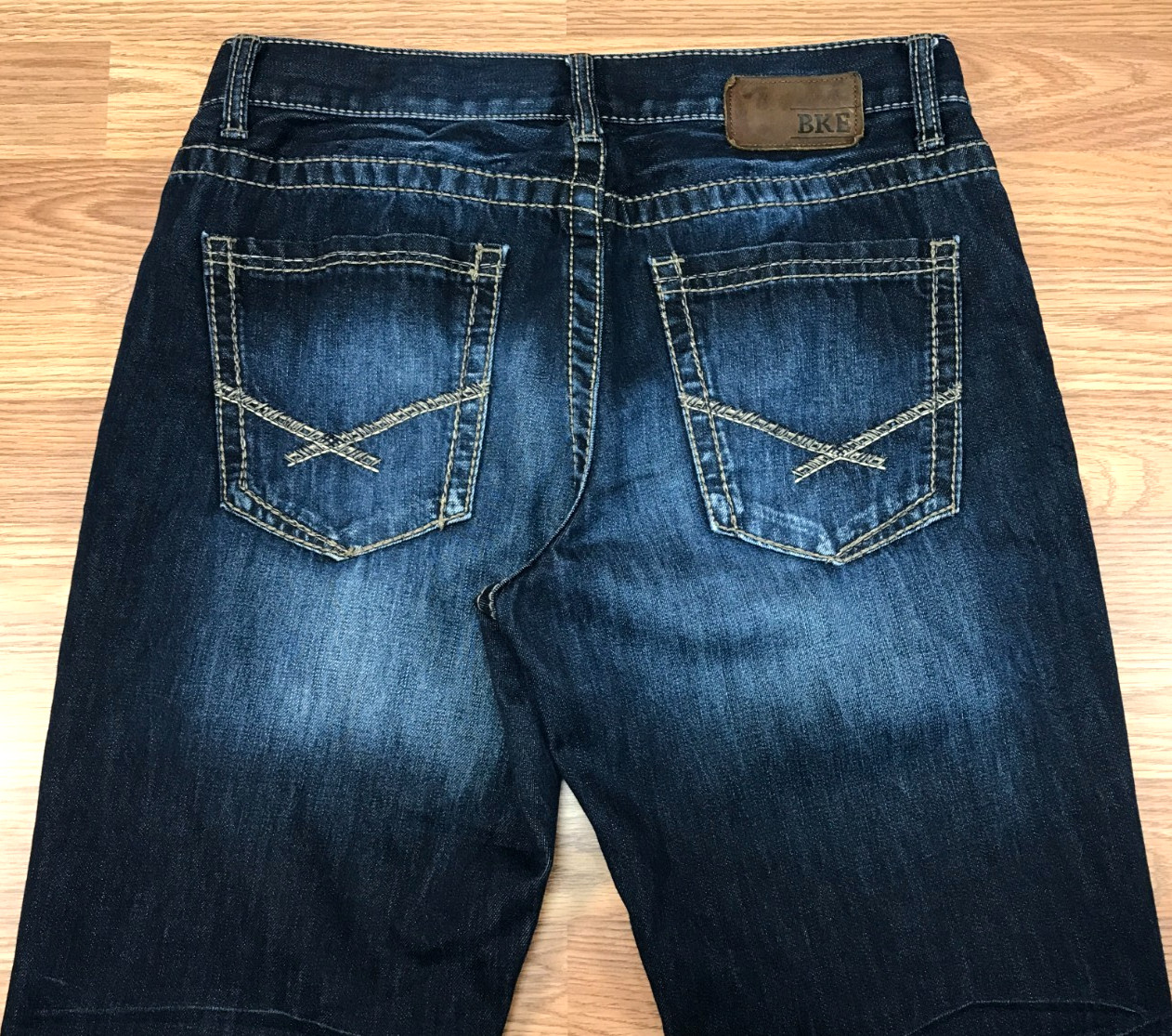 BKE Jake Boot Leg Jeans Blue Denim Straight Leg Dark Wash Stretch Mens 32s 32×29