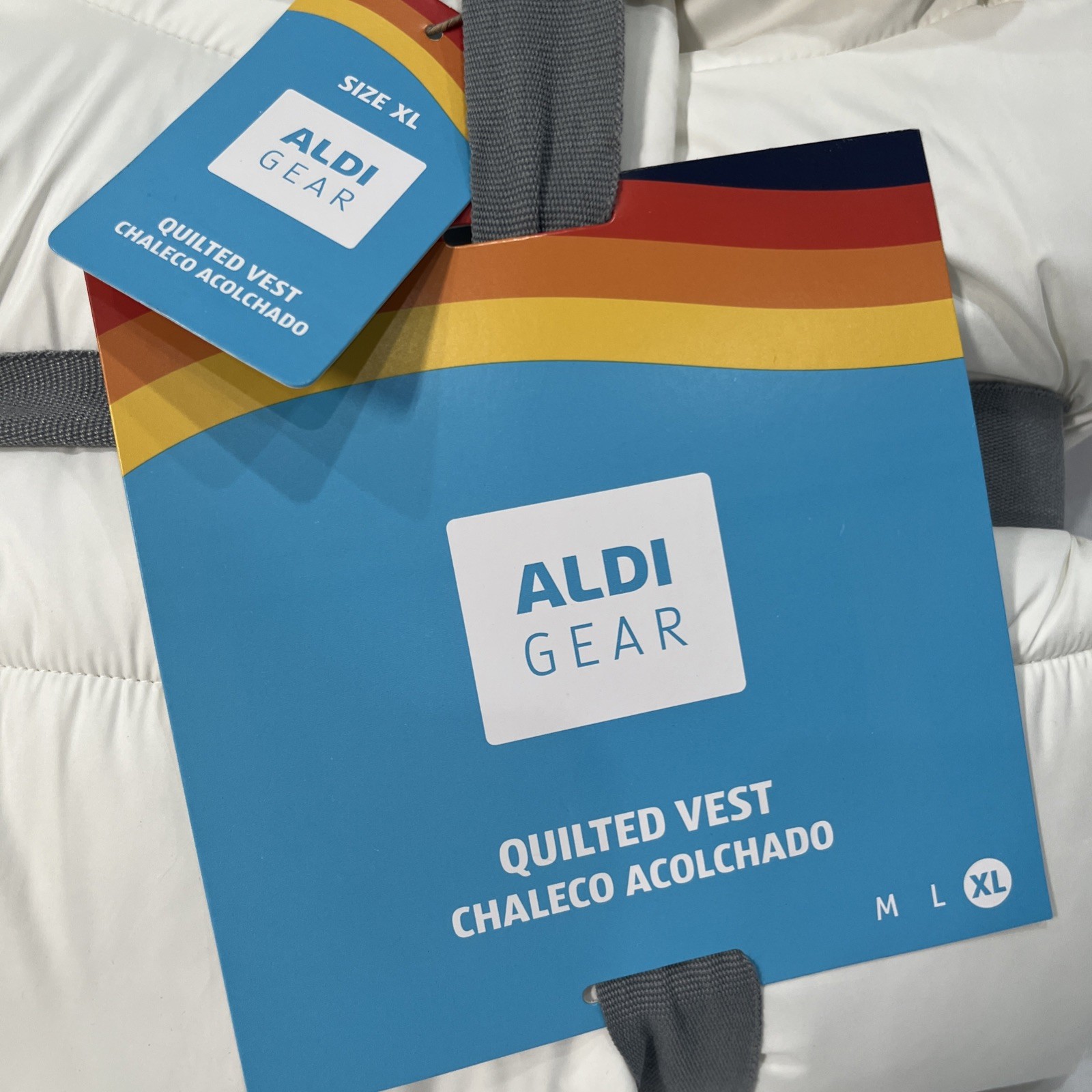 XL Aldi Gear Quilted Zip Vest White Logo On Detachable Hood Relax Fit