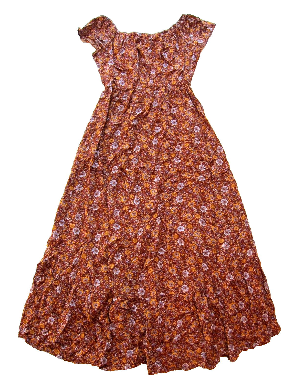 Indigo Rose Rayon Brown Purple Cap Sleeve High Low Maxi Sun Dress Small
