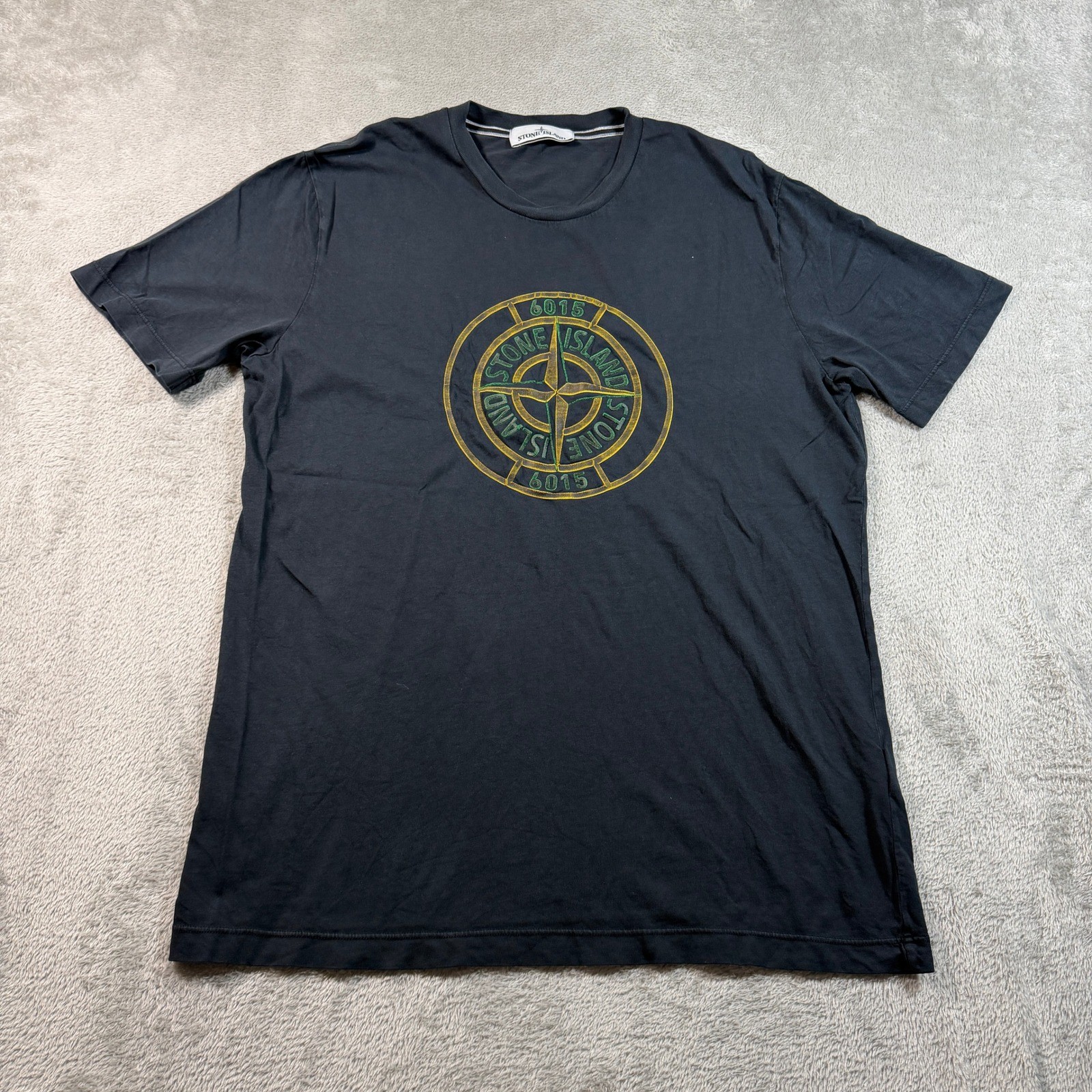 Stone Island T-Shirt Men XL Black Compass Logo Graphic Short Sleeve Authentic