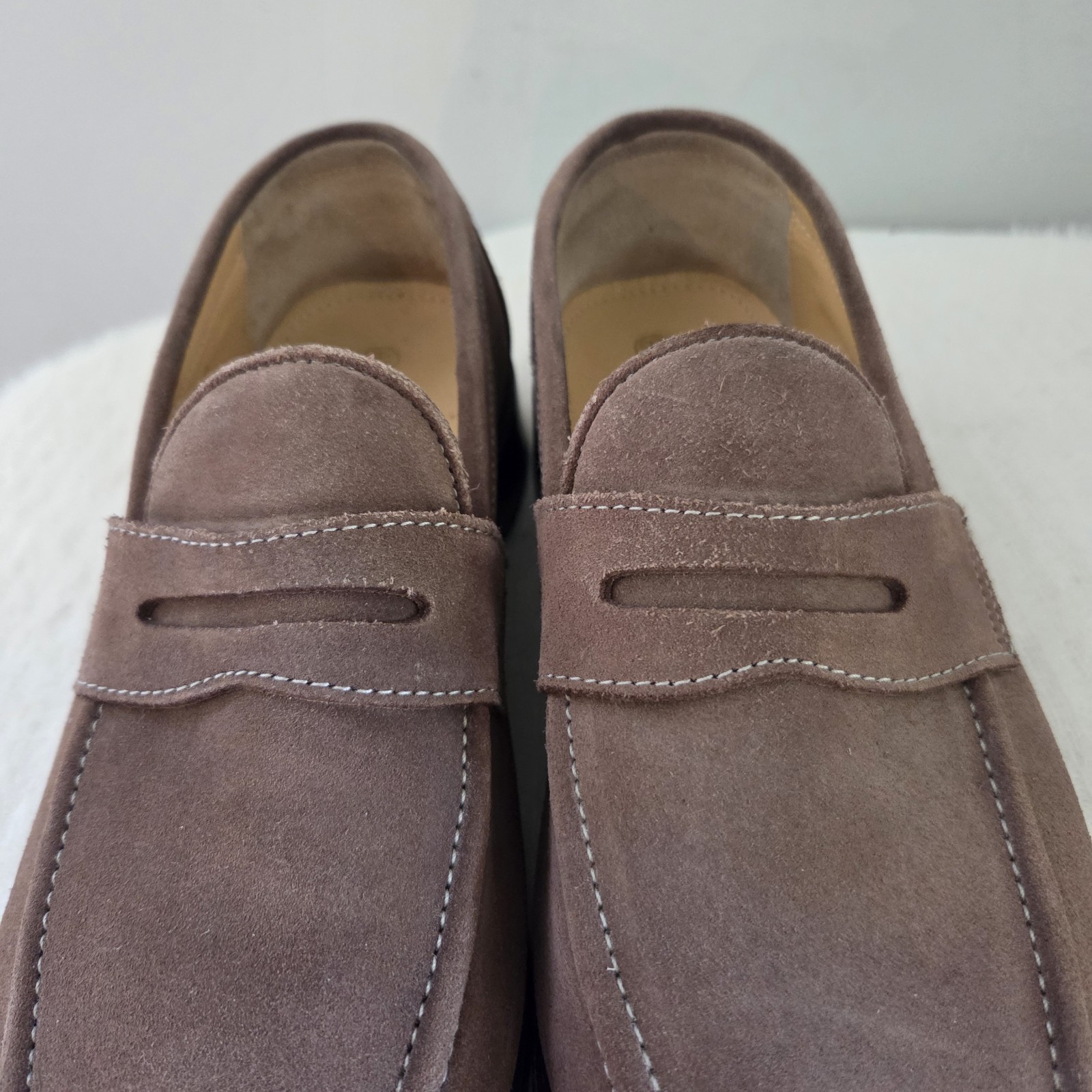Samuel Windsor Suede Penny Loafers Light Brown Handmade Goodyear Welt Men US 9.5