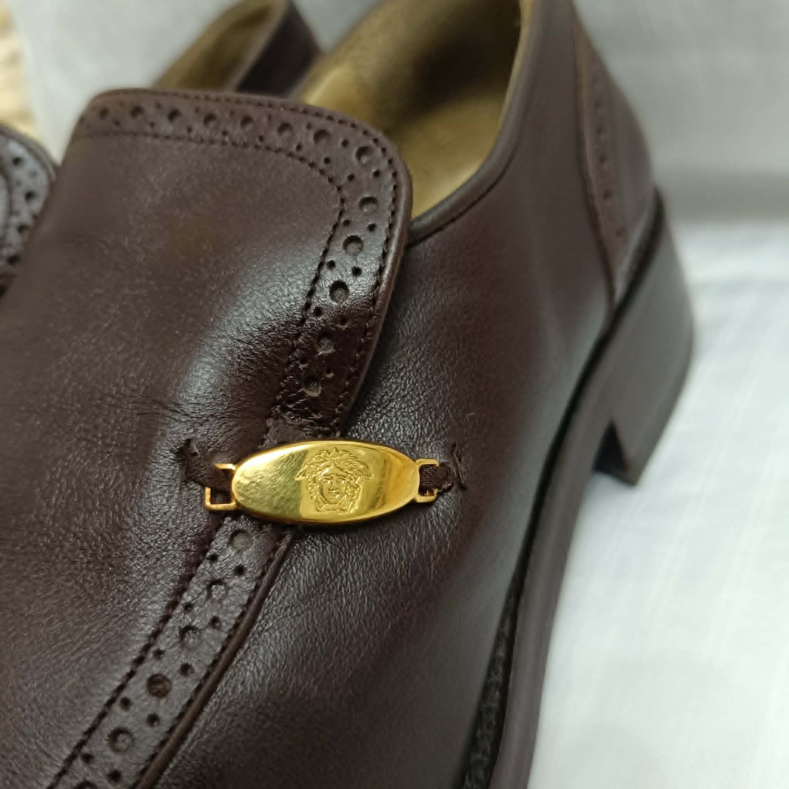 Gianni Versace Shoe Vintage Men Leather Medusa Logo Brown Loafers Sz 43 EU 10 US
