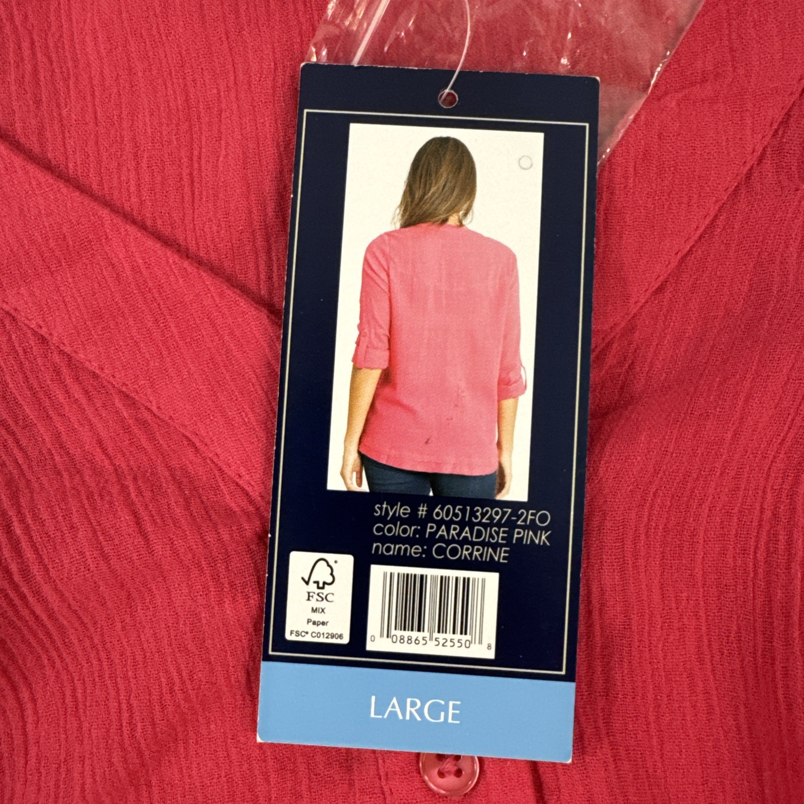 Bandolino Blouse Shirt Top Womans L Paradise Pink Roll Tab Sleeve Career Casual
