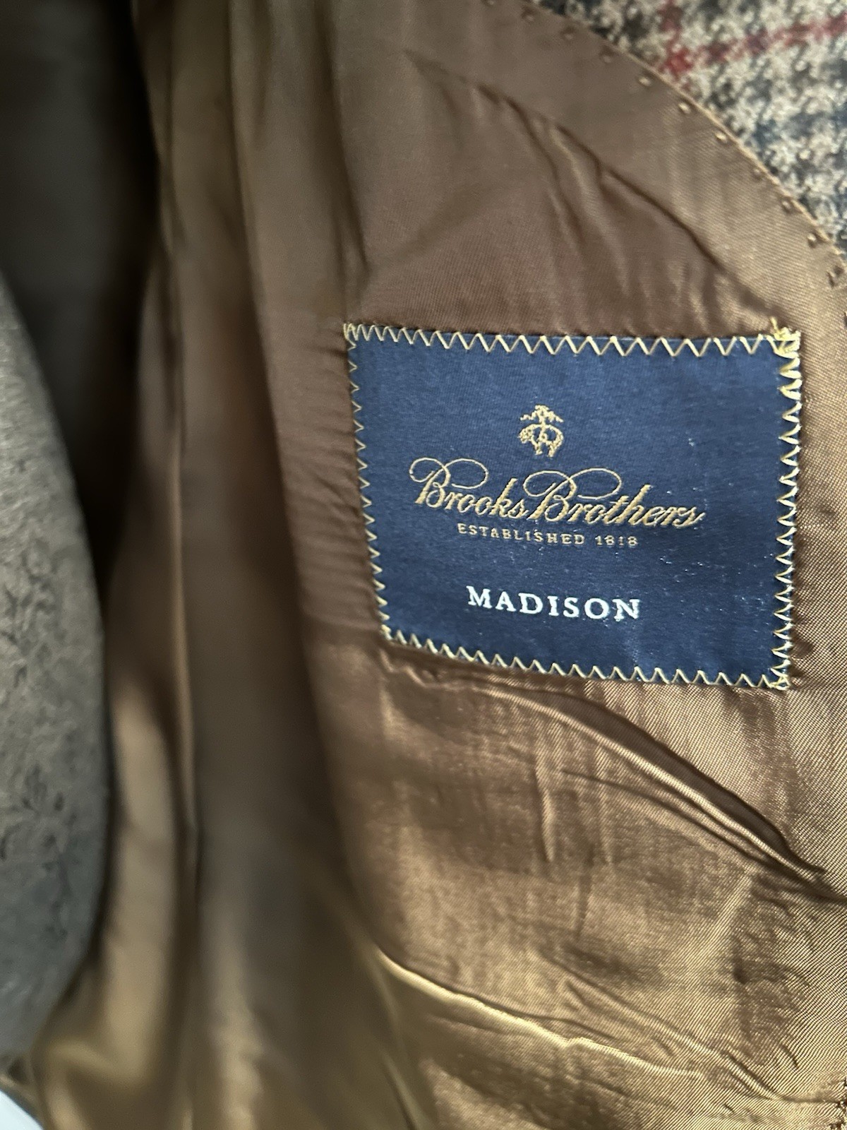 Brooks Brothers Madison Fit Blazer Mens 46L Brown Hounds Tooth Check Tweed