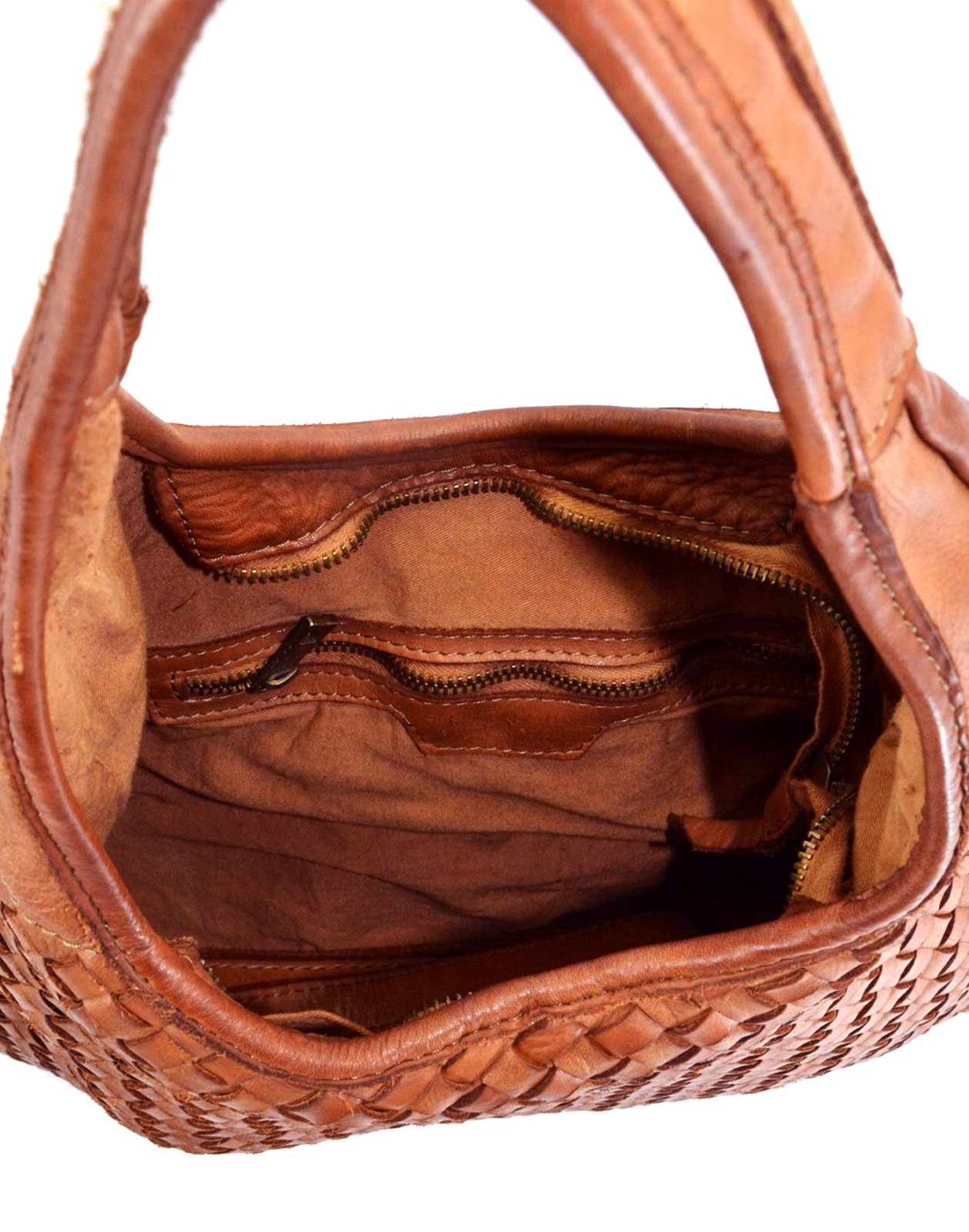 ITALIAN HAND-WOVEN VINTAGE-WASHED CALF LEATHER HOBO SHOULDER BAG – MADE IN ITALY