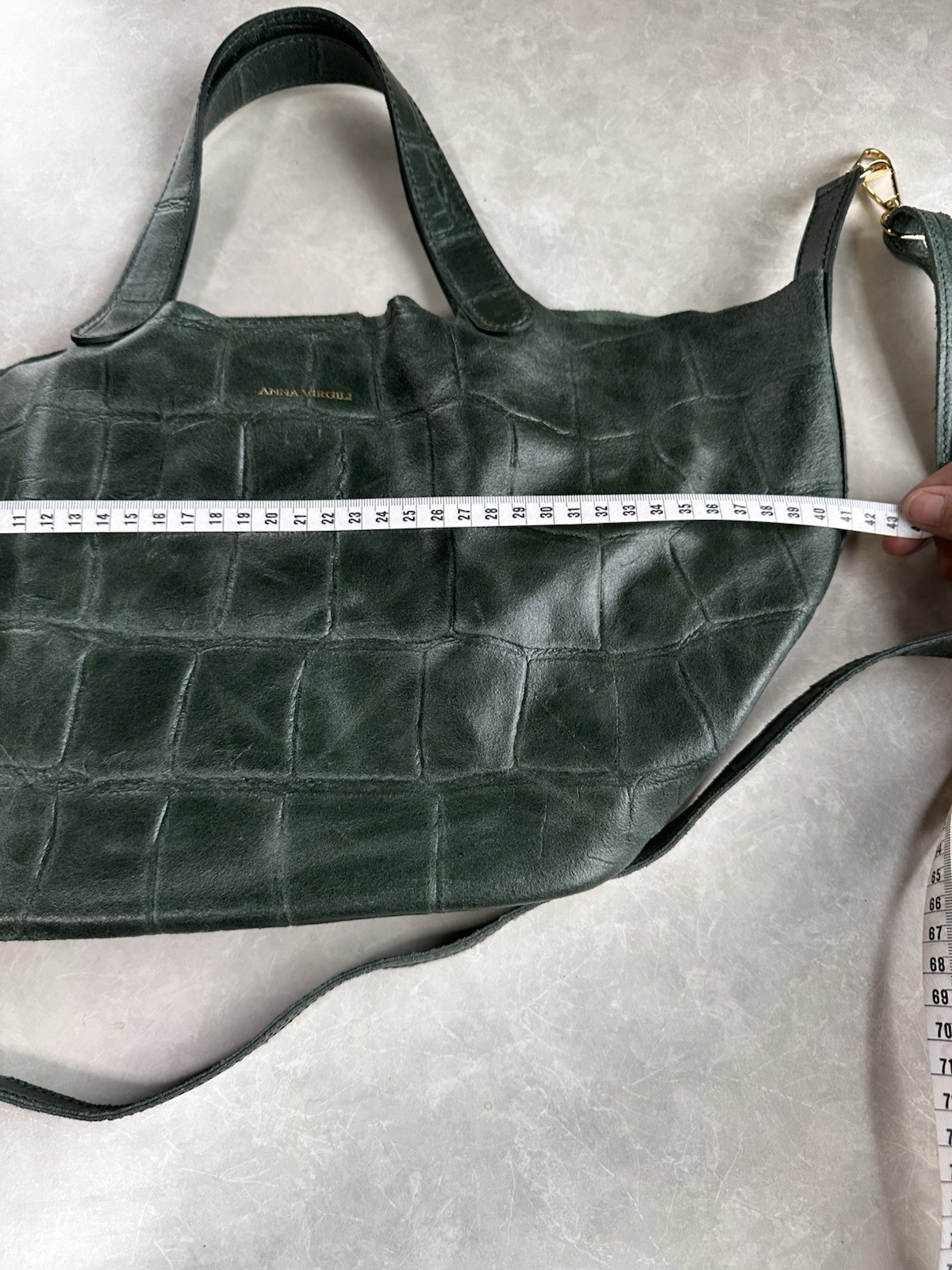 Anna Virgili Italy Green Crocodile Embossed Leather Handbag Shoulder Bag Set