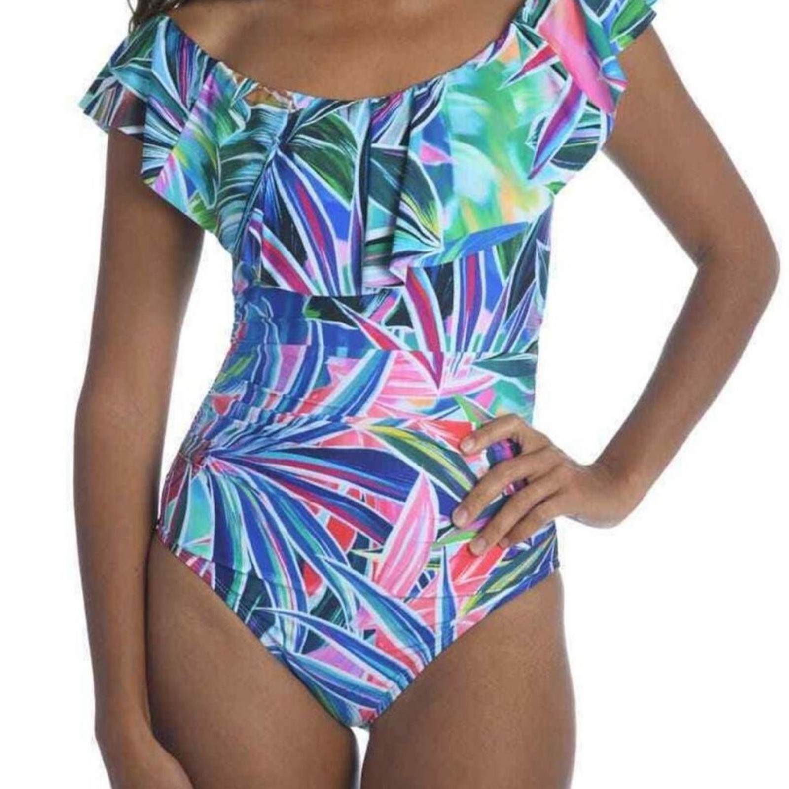 La Blanca Women’s Ruffled Bandeau One Piece Swimsuit – tummy control