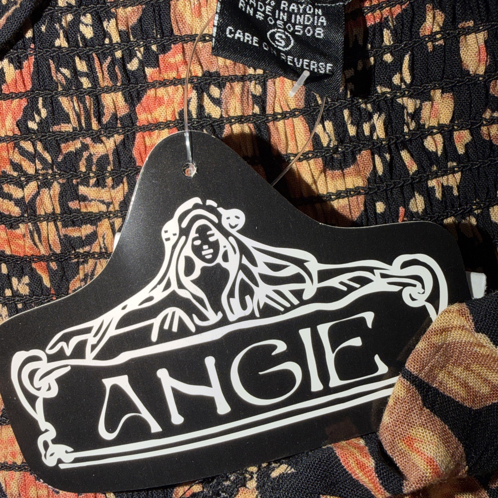NWT Angie Boho Cottage Floral Smocked Crochet Front Maxi Dress Black $78 Small