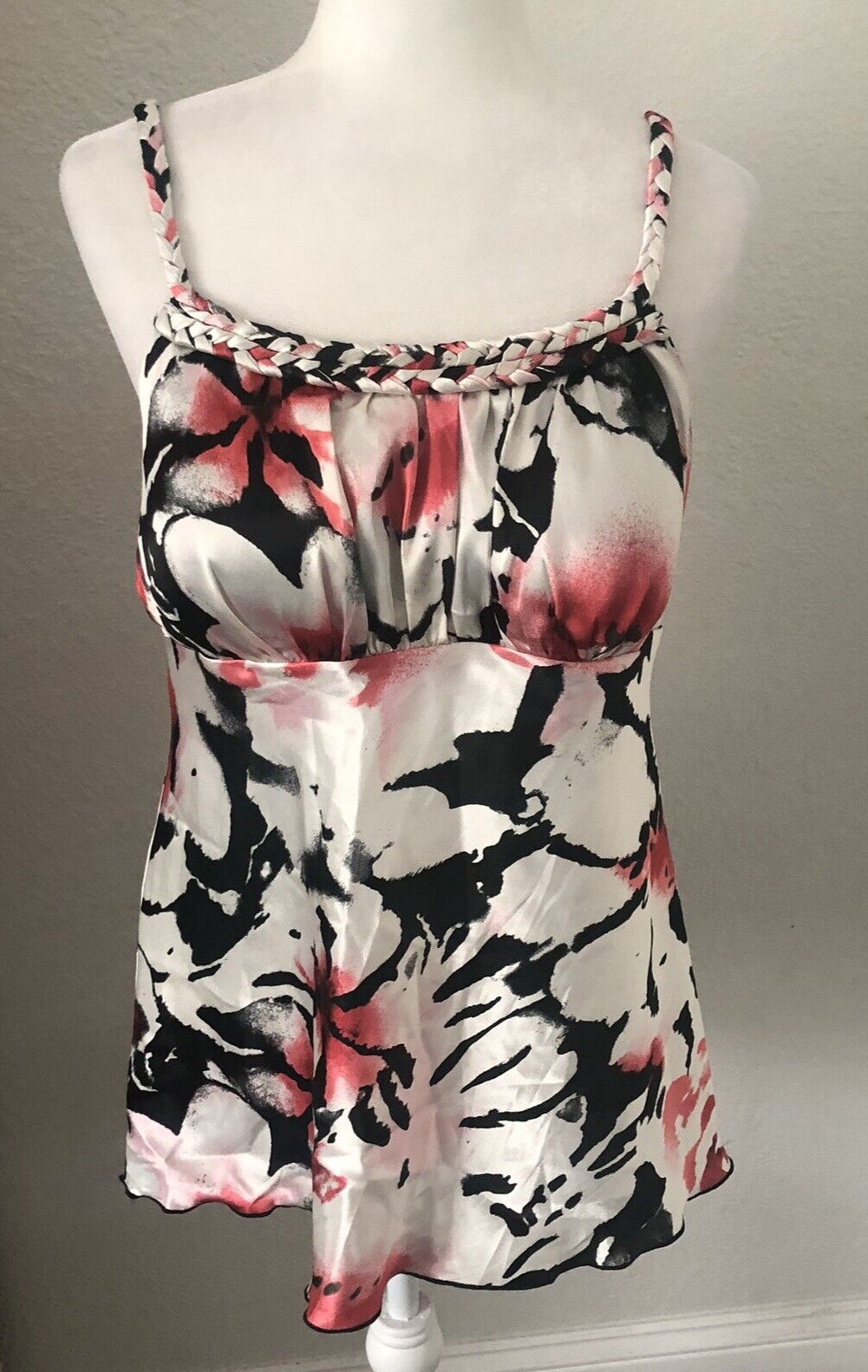 New B WEAR BYER XL White Black Pink Floral CAMI Tank Top Silky Camisole PADDED