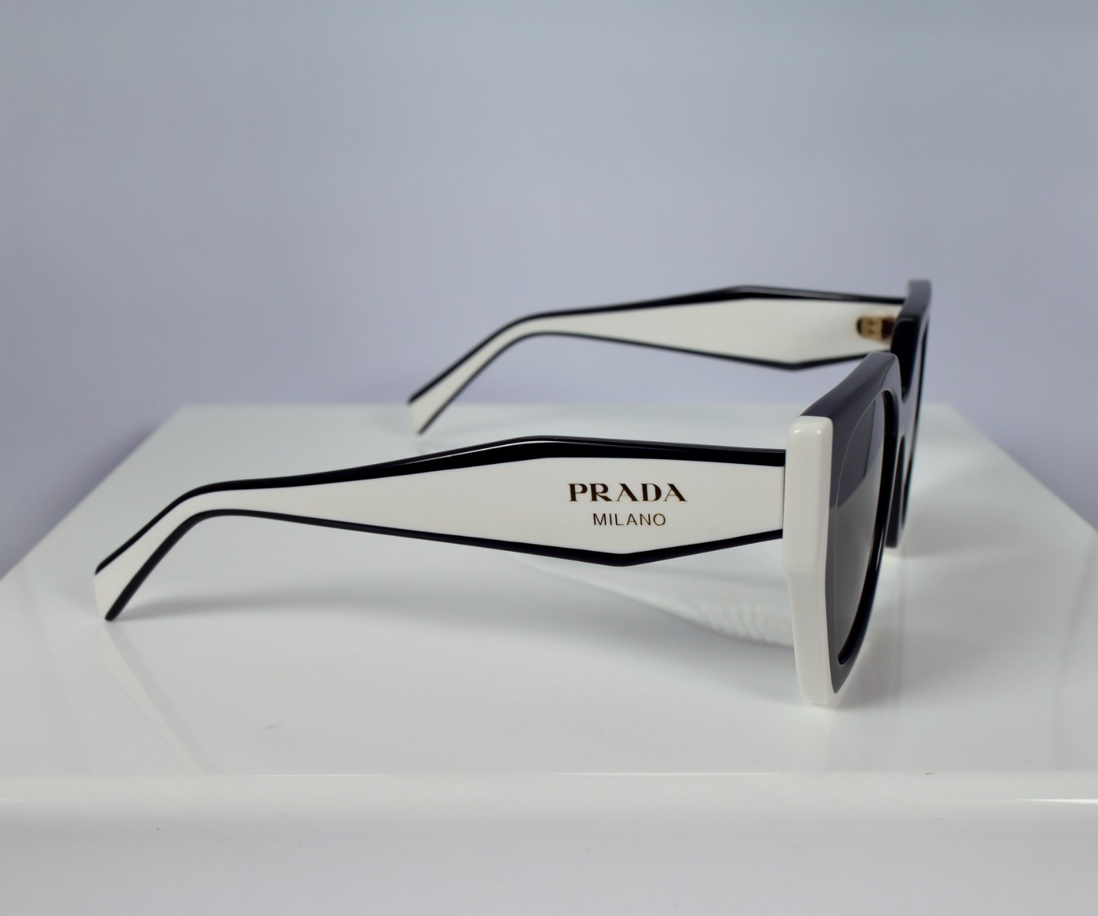 Prada PR15WS 09Q5S0 Women’s Rectangle Sunglasses in Black and White/Gray Lens
