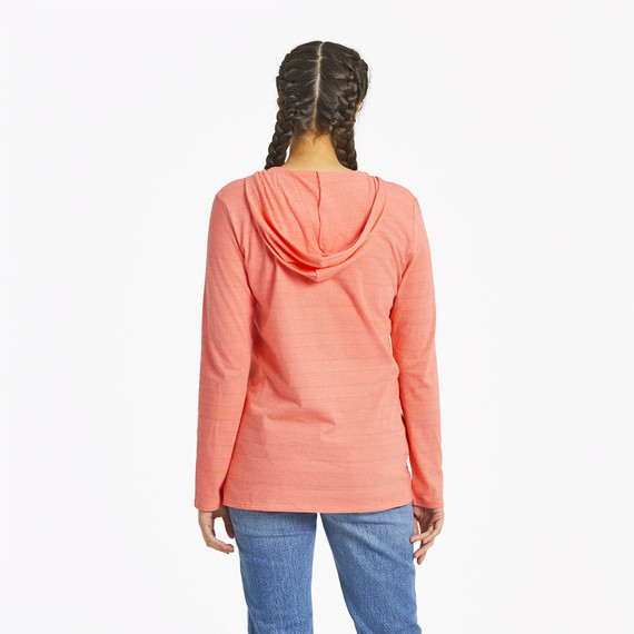 Life Is Good LS Shirt Crusher Lite Hooded Tee SAND DOLLAR Striped 43in Womens L