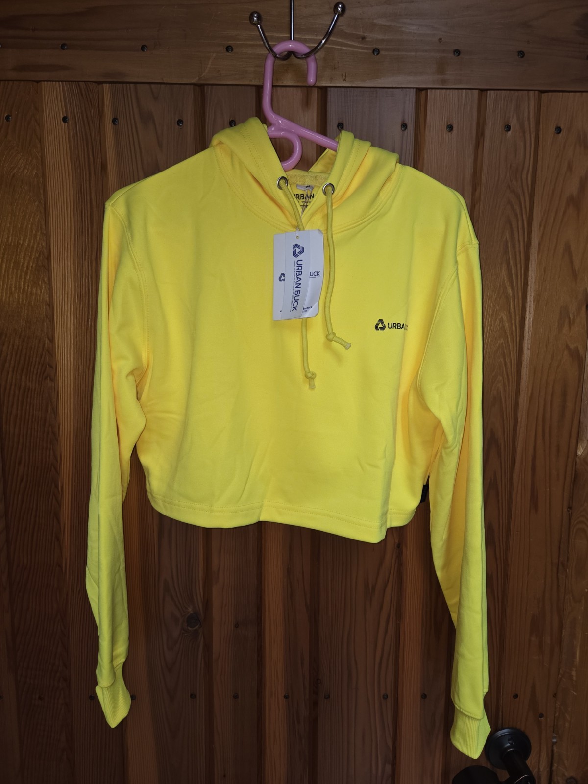 Neon Yellow Cropped Hoodie Women’s Size Med NWT Bright Pullover Sweatshirt Urban