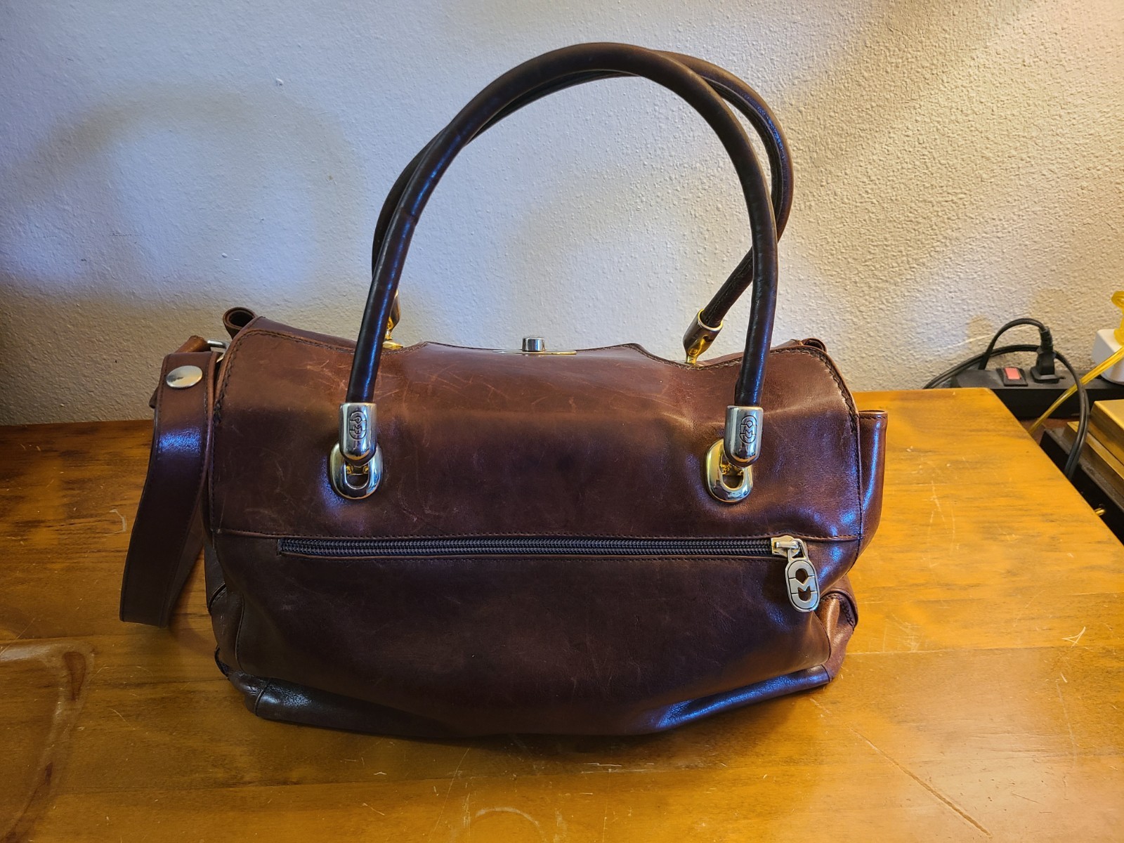 Vintage Marino Orlandi Brown Italian Leather Satchel Shoulder Handbag Purse