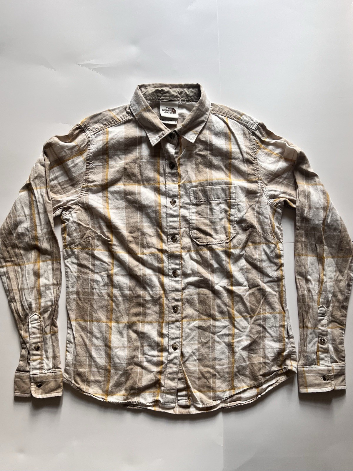 The North Face Women’s M Beige Plaid Flannel Button Up Long Sleeve