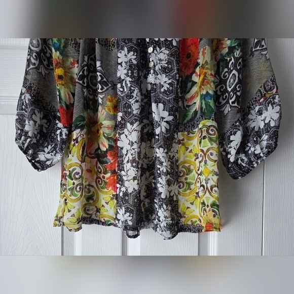 Fig and Flower Multicolor Sheer Floral Top Size S. Excellent condition.