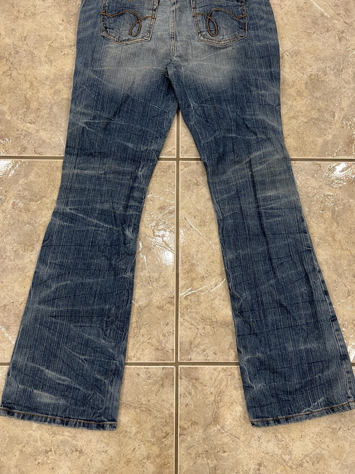 Hint Jeans Womens Size 13 Bootcut Flare Embroidered Denim 34X33 Distressed