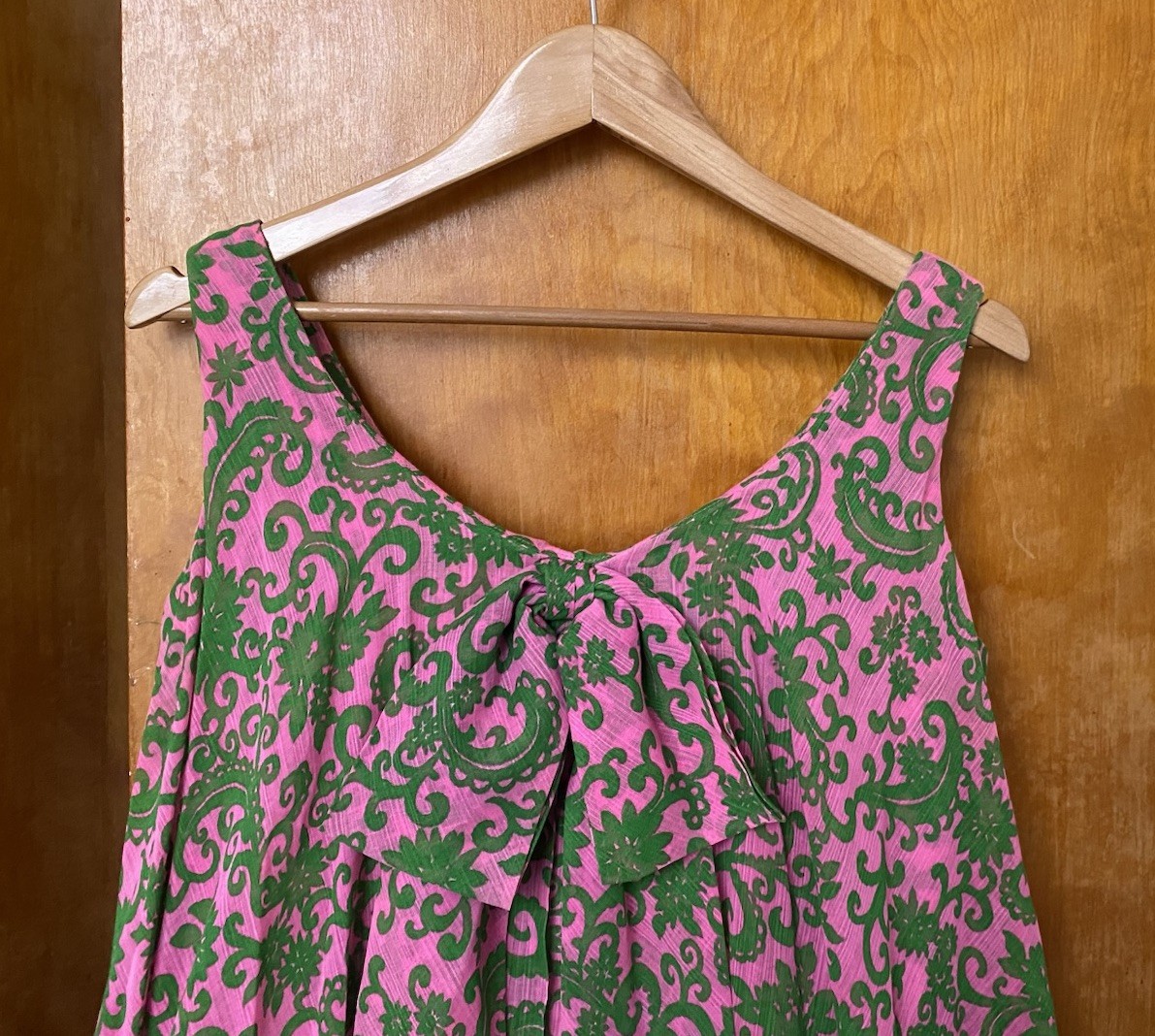 Vintage 60s Mod Pink Op Art Trapeze Tent Babydoll Dress Green Size Bow Barbie M