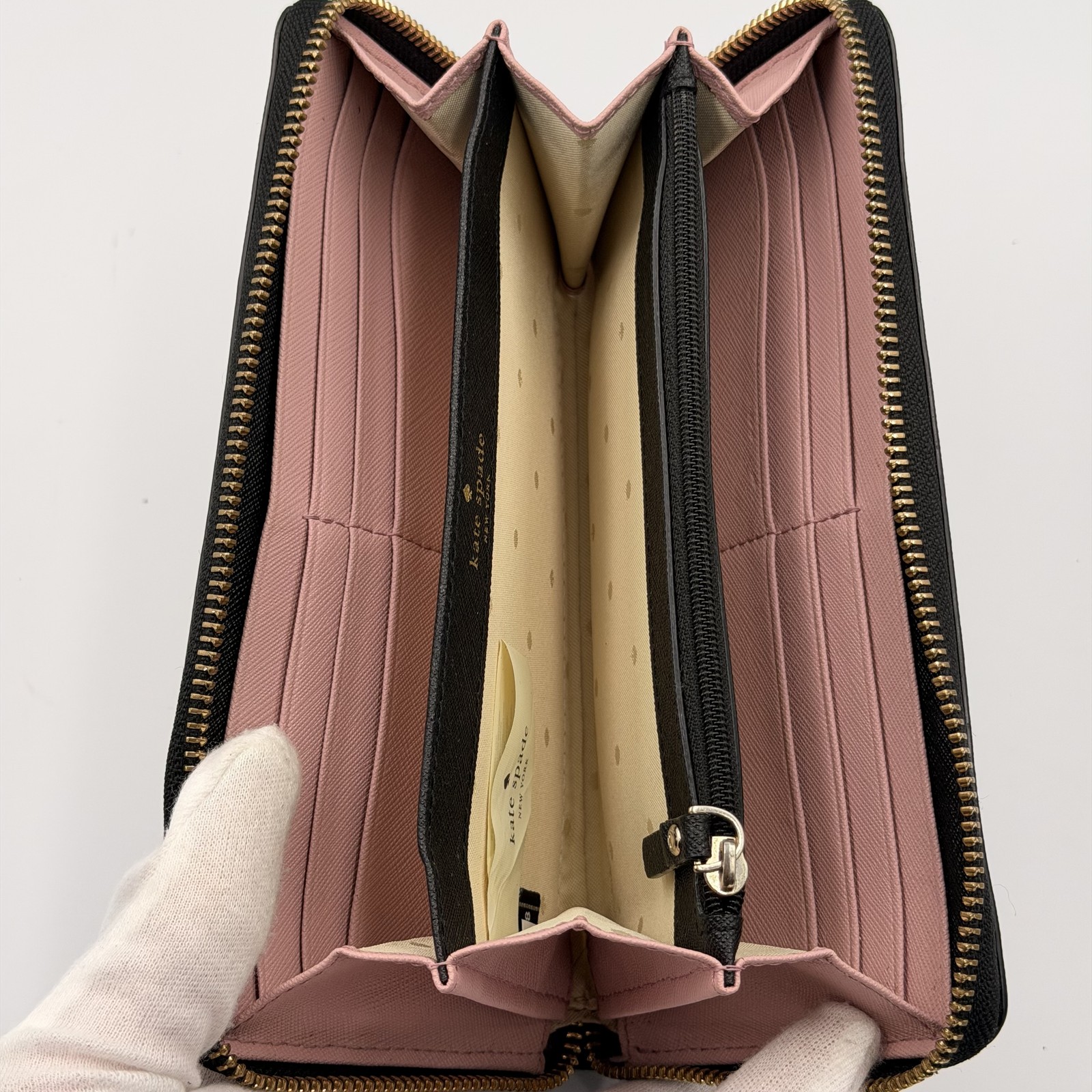 Kate Spade Long Wallet Leather Black Pink Bifold Purse Vietnam Women Authentic