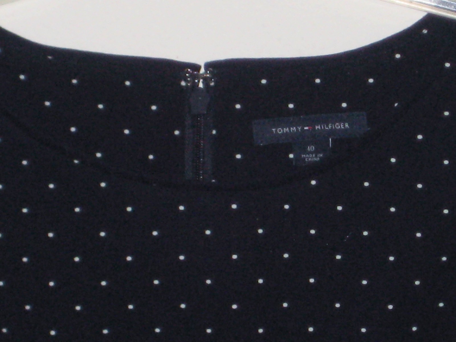 NWT Tommy Hilfiger Dress size 10 Navy w/ small white dots 94% Cotton 6% Elastane