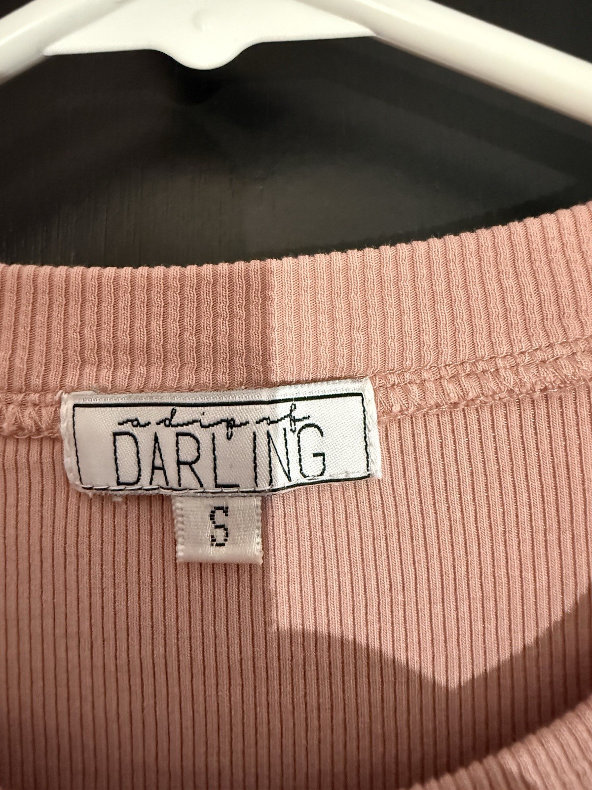 DARLING S Pink Knit Ribbed Long Sleeve Round Neck Solid Top Ruffle Accent