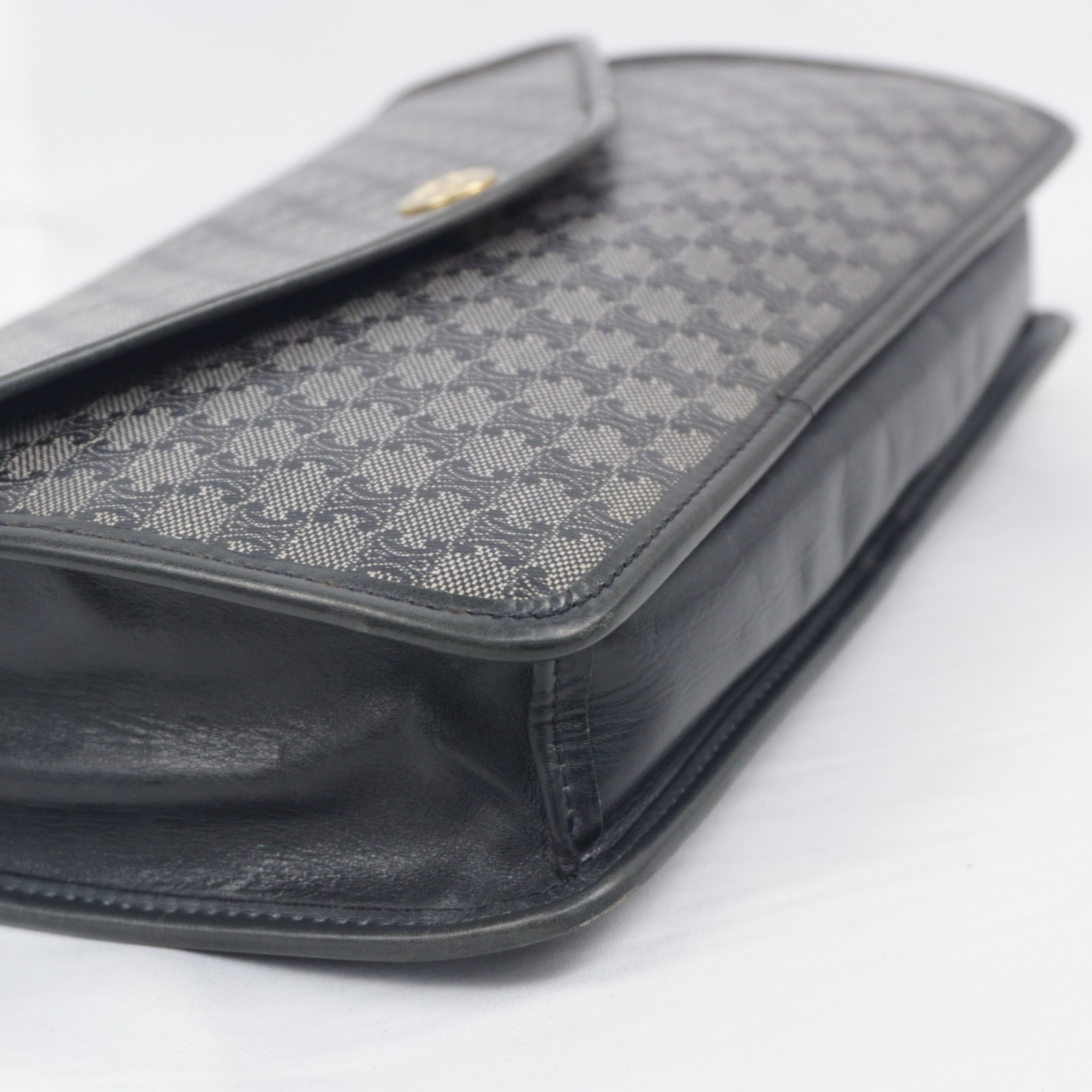 CELINE Macadam Clutch Bag PVC Leather Dark Navy Black Vintage Old Celine Auth