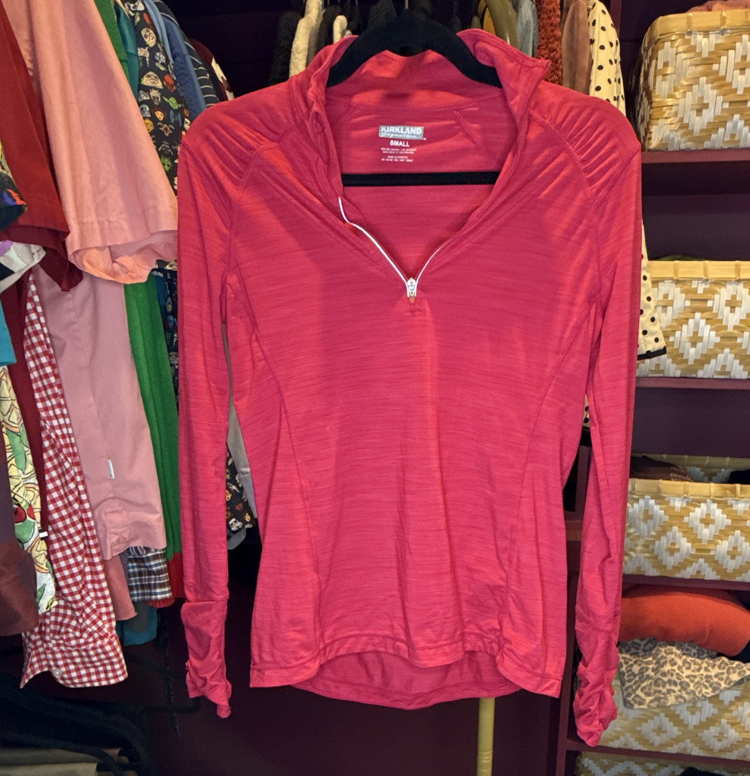Kirkland Signature Women’s Pink S 1/4 Zip Long Sleeve Stretch Mock Neck Top