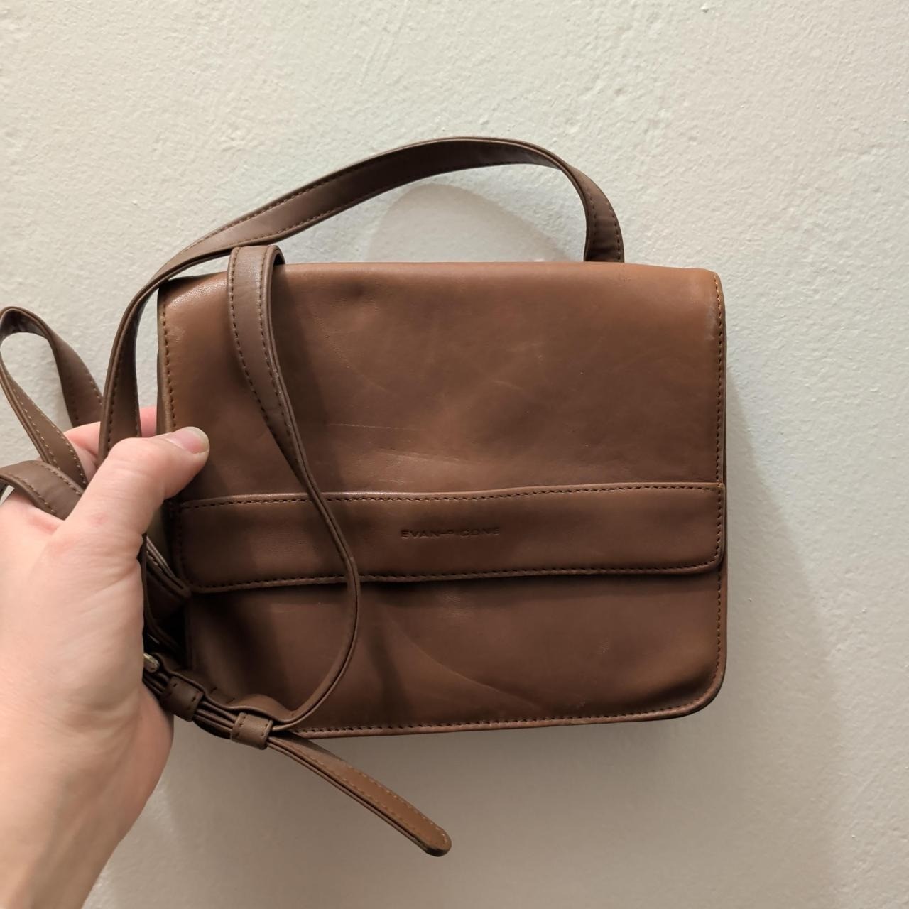 Womens Evan-Picone Brown Leather Crossbody Bag Small Excellent Wallet Clutch