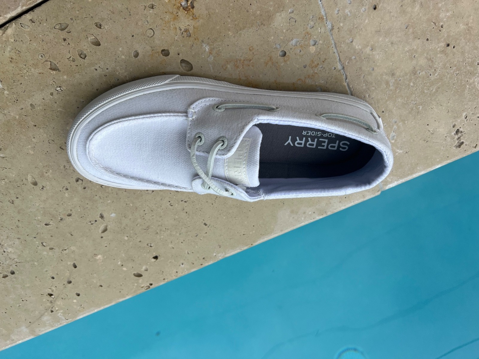 Sperry Mens Bahama Washed Twill Boat Shoe White 8 w