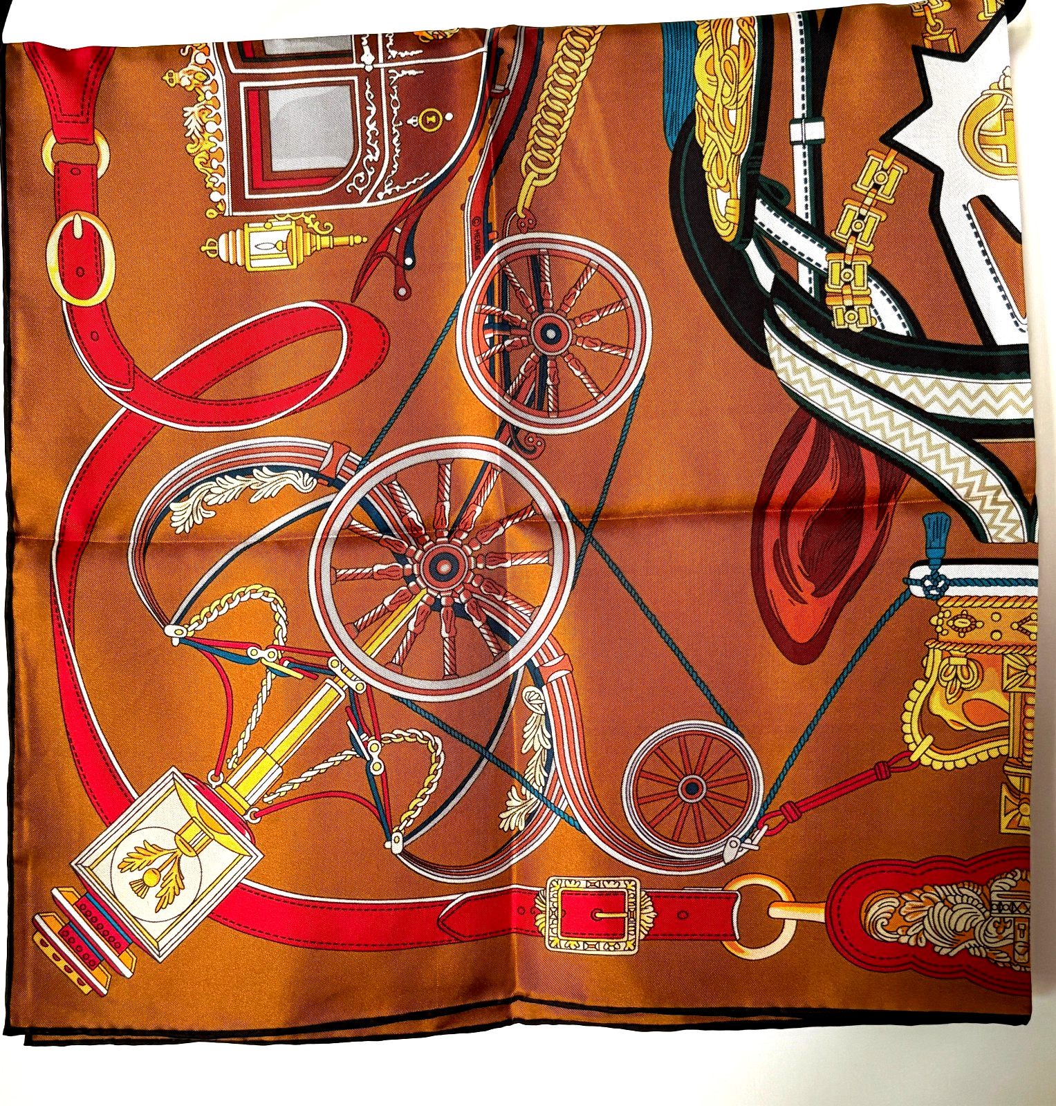 34″ Square Silk Hermes Scarf with original bag, gift box, tissue and ribbon